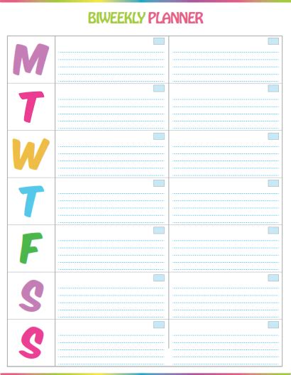 Free Printable Bi Weekly Planner Cute And Colorful Template