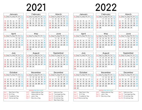 Yearly Calendar 2021 And 2022 Template Printable Calendar Templates