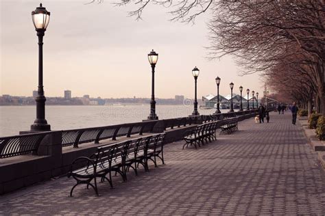 Park Walkway In Manhattan Along The River Editorial Stock Image Image