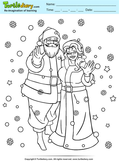 Santa enjoying coffee and muffins: Mr and Mrs Claus Coloring Sheet | Turtle Diary