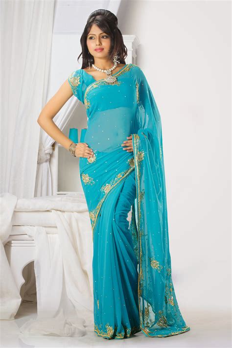 Gorgeous Sky Blue Embroidered Saree Saree Designs Chiffon Saree Saree