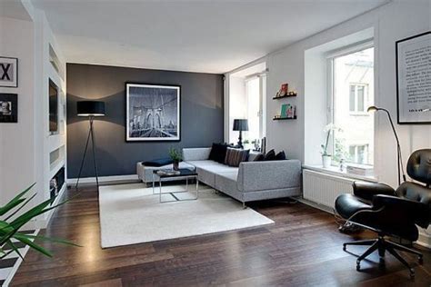 Like The Modern Sleek Grey Sofa With Low Profile Rug And Tall Lamp In