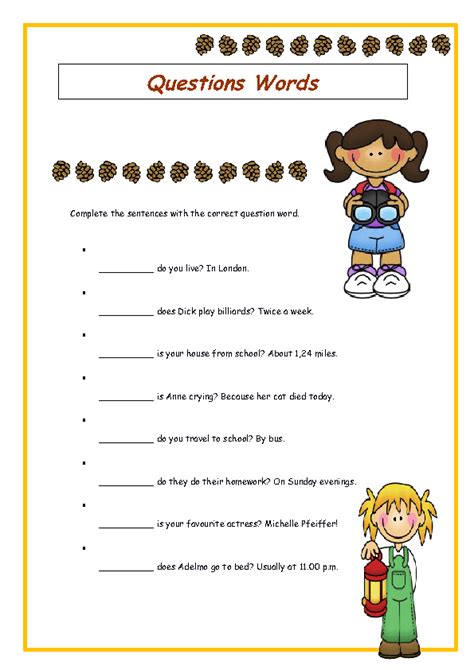 Question Words Worksheet For Kindergarten