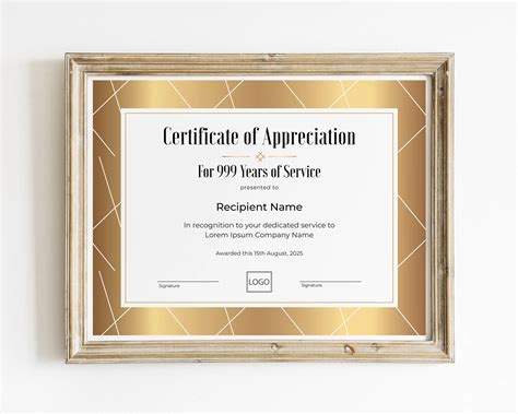 Certificate Of Appreciation For Years Of Service Printable Etsy