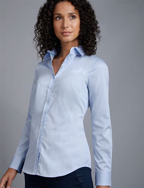 Womens Baby Blue Semi Fitted Shirt Single Cuff Hawes And Curtis
