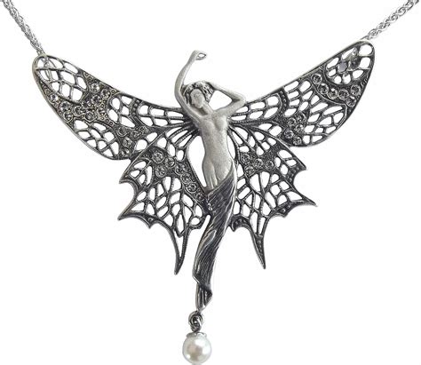 Erotic Inspired Art Nouveau Style Necklace Featuring Female Figure With Wings In 925 Silver