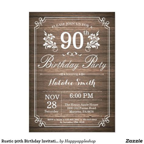 Rustic 90th Birthday Invitation Floral 13th Birthday Invitations