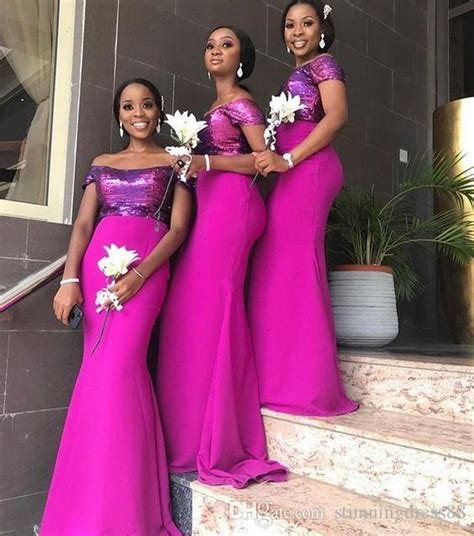 2022 Country South African Bridesmaids Dresses Mermaid Off The Shoulder Satin Sequins Top