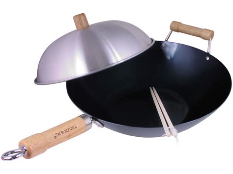 Bare Necessity Asian Carbon Steel Flat Bottom Wok Set Wok Cooking