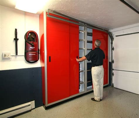 Park your car in the garage to determine the maximum depth that still leaves plenty of room for foot traffic, and size accordingly. Red Space Saver™ Sliding Door Garage Storage Cabinets ...
