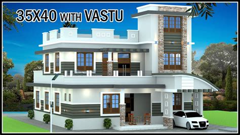 35x40 2 Floor 3d House Design With Vastu West Facing House Plan With