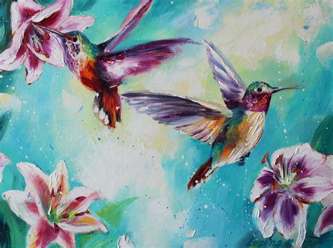 Hummingbird Painting Original Oil 12x16 Inches Palette Knife