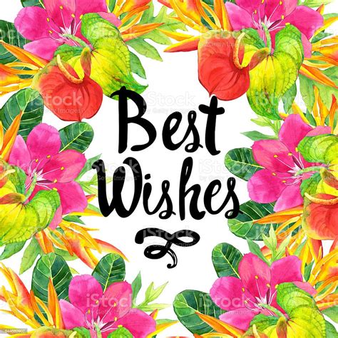 Illustration With Realistic Watercolor Flowers Best Wishes Stock ...