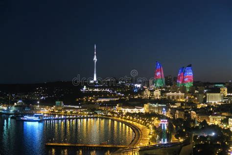 Baku City Night View Stock Image Image Of Azerbaijan 98846003