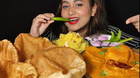 Eating Chatpati🔥 Dahi Aloo Ki Sabzi Puri Halwa😋🤤 Ll Ghar Ka Khana Ll Mukbangasmr Youtube