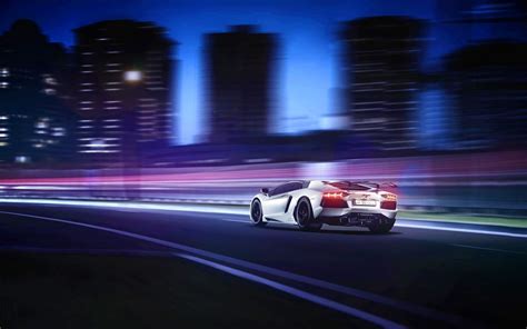 Wallpaper Night Lamborghini Aventador Sports Car Highway White