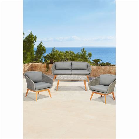 Salon De Jardin Élégance Gris Foncé Et Naturel 4 Personnes