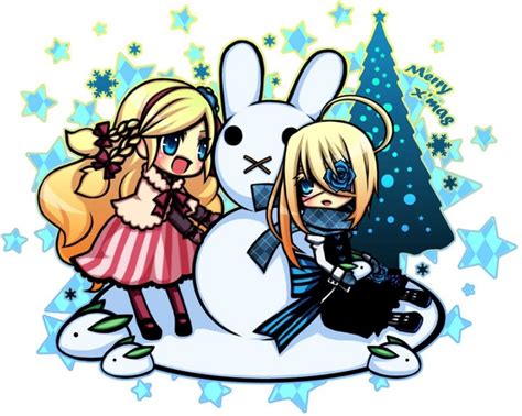 Cute Chibi Twins Anime Girls Making A Snowman For Christmas Anime