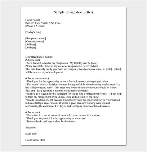 Sample Resignation Letters For Retirement