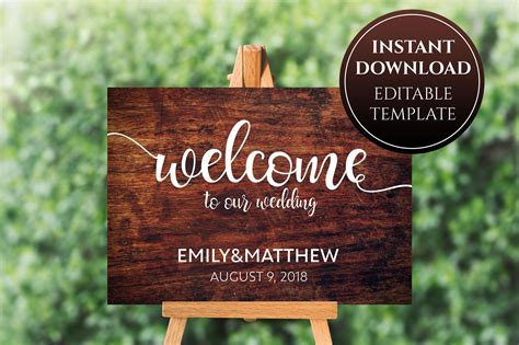 Wooden Wedding Welcome Sign Printable Wood Sign Template Etsy