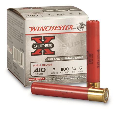 winchester super x high brass game loads 410 gauge 3 3 4 ozs 25 rounds 159407 410