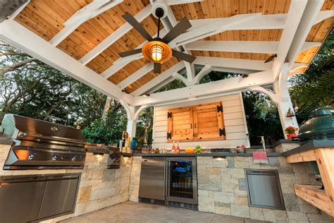 Gabled Roof Cedar Pergola And Outdoor Kitchen Craftsman Pool