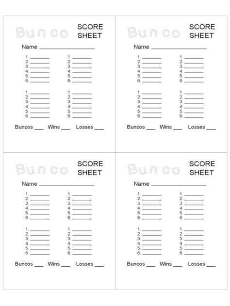 Bunco Score Sheets Template Free Download Aashe