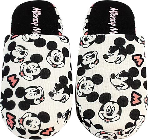 Disney Mickey Mouse Slippers For Women Ladies Black And White Polyester