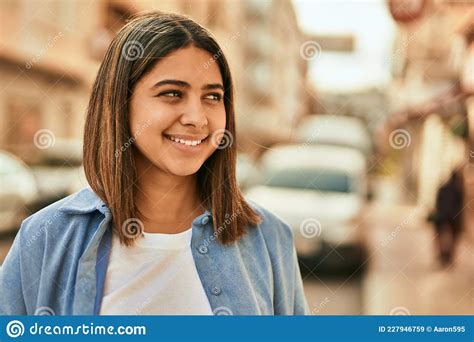 Young Latin Girl Smiling Happy Standing At The City Stock Image Image Of Lifestyle Happy