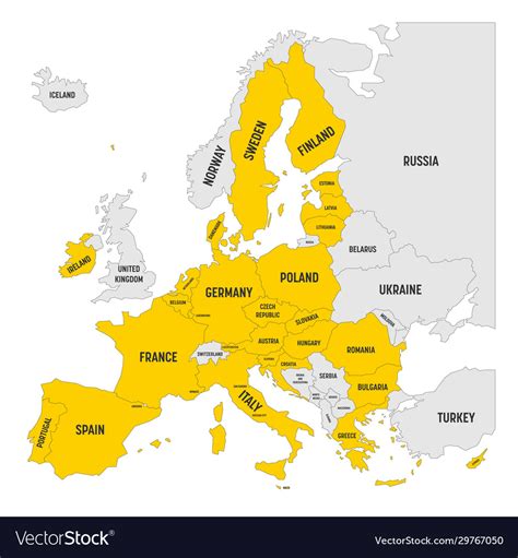 Political Map Europe With Yellow Highlighted 27 Vector Image