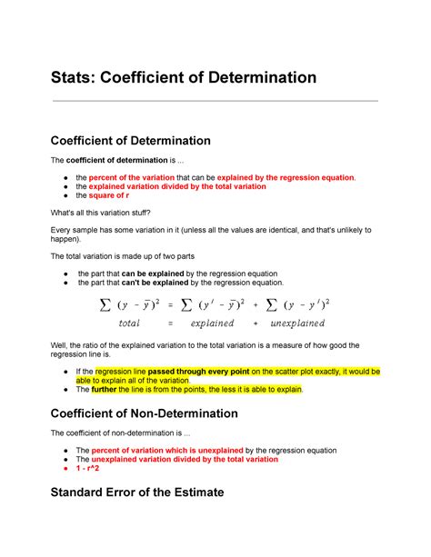 Coefficient Of Determination The Percent Of The Variation That Can
