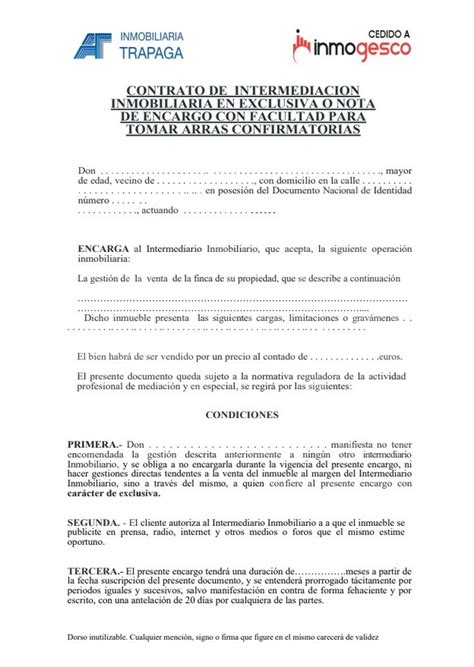 Contrato De Intermediación Inmobiliaria En Exclusiva Modelos De Contrato