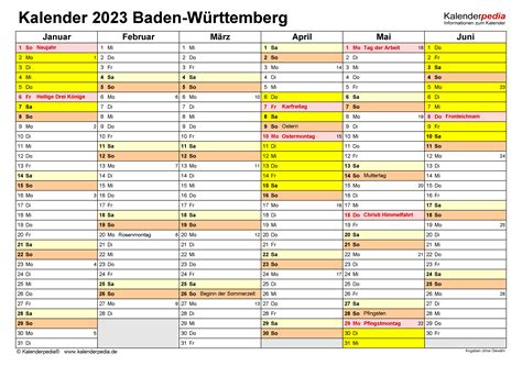 Kalender 2023 Baden Württemberg Ferien Feiertage Word Vorlagen
