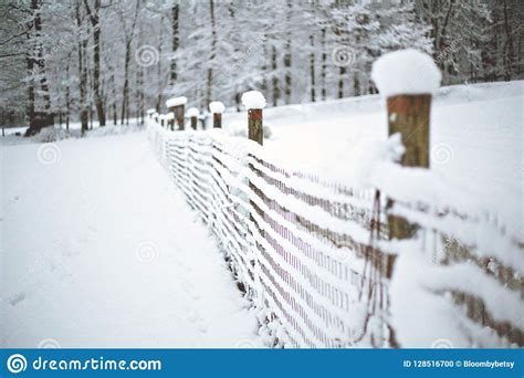 Snow Covered Fence In Winter Snowy Landscape Stock Photo Image Of