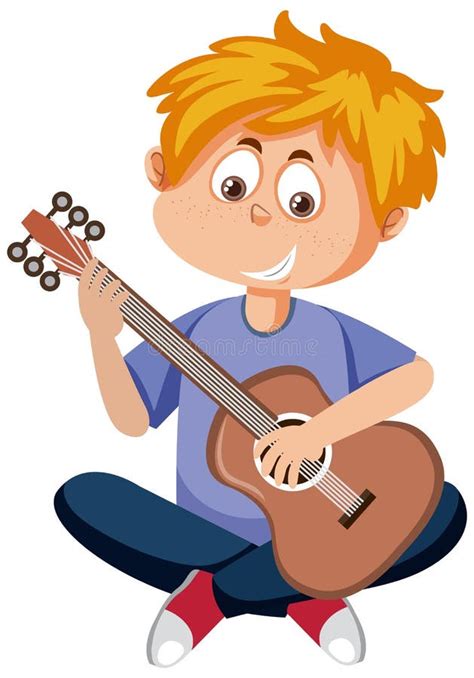 Happy Boy Playing Guitar Cartoon Character Stock Vector Illustration