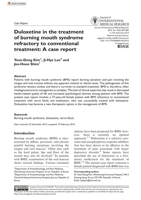 Pdf Duloxetine In The Treatment Of Burning Mouth Syndrome Refractory To Conventional Treatment