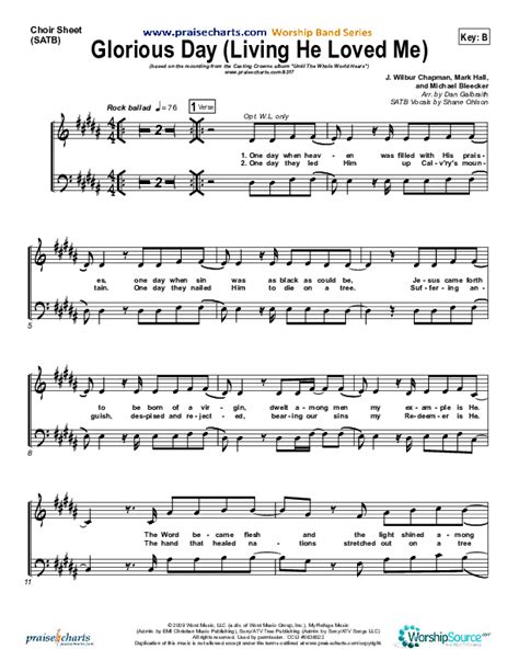 Glorious Day Living He Loved Me Sheet Music Pdf Casting Crowns Praisecharts