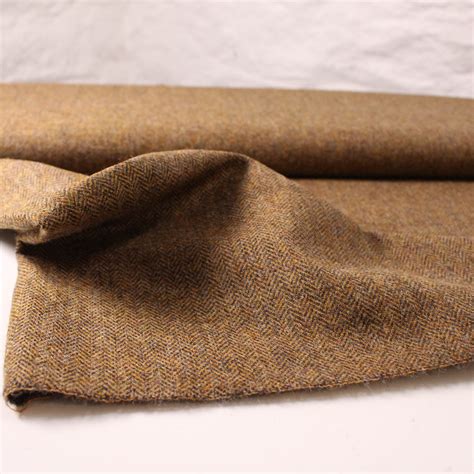 Tan Herringbone 100 Wool Tweed Fabric Uk Made Cloth Sold Etsy