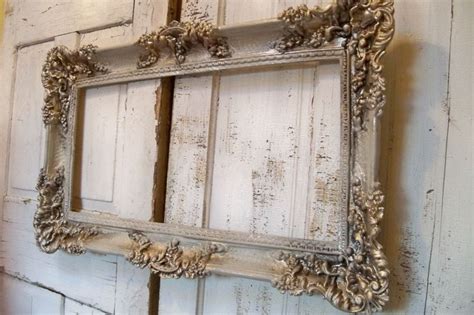 Large Vintage Frame Ornate Hand Painted White Putty Gray