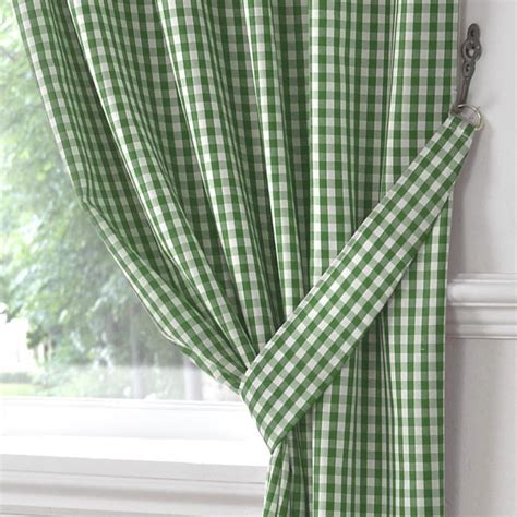 Gingham Check Kitchen Tape Top Curtains Green Tonys Textiles