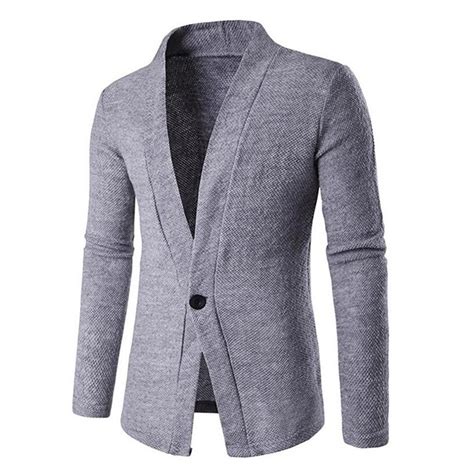 Gresanhevic New Mens Coat Slim Fit Long Sleeve Casual One Button Knit