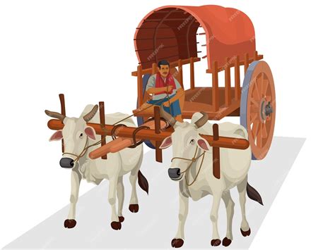 Premium Vector Indian Bullock Cart Farmer Riding A Bullock Cart