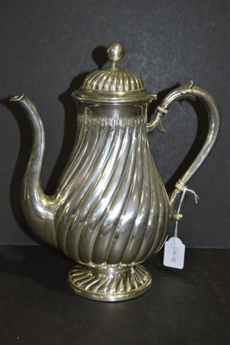 Fluted Silver Coffee Pot With Ivory Handle Rings Tea And Coffee Pots