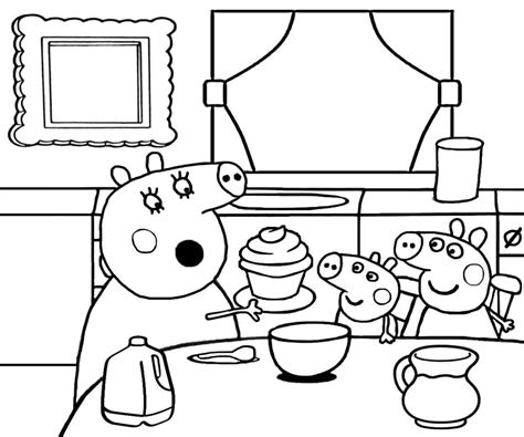 Familia Peppa Pig En La Cocina Para Colorear Imprimir E Dibujar