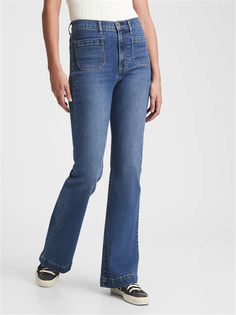 High Rise Patch Pocket Flare Jeans | Gap