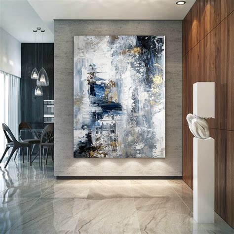 Blue Grey Thick Textured Details Hand Painted Oversize Abstract Wall