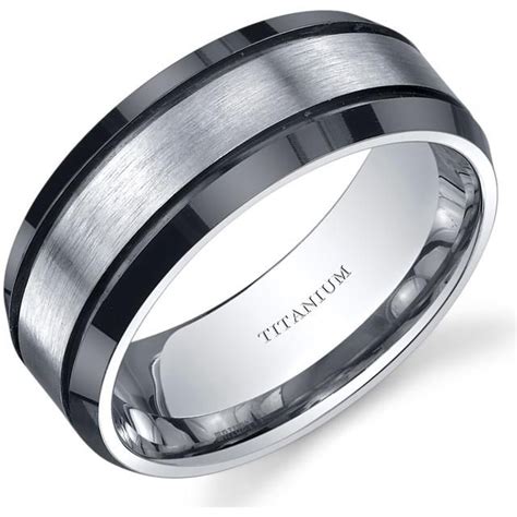 Mens Polished Two Tone Titanium Ring Band Titanium Rings For Men