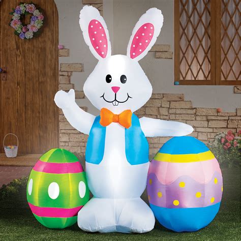 5 Ft Easter Bunny with Eggs Inflatable Yard Decor with Stakes - Festive ...
