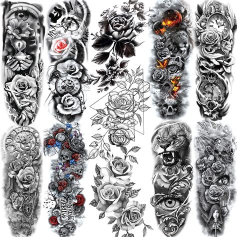 11 Sheets Nezar Sexy Big Rose Flower Full Arm Temporary Tattoos For