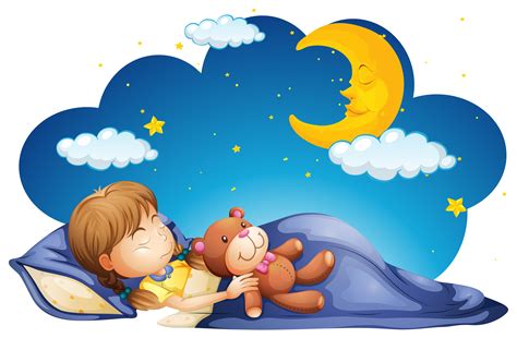 Girl Sleeping With Teddybear At Night 419261 Vector Art At Vecteezy